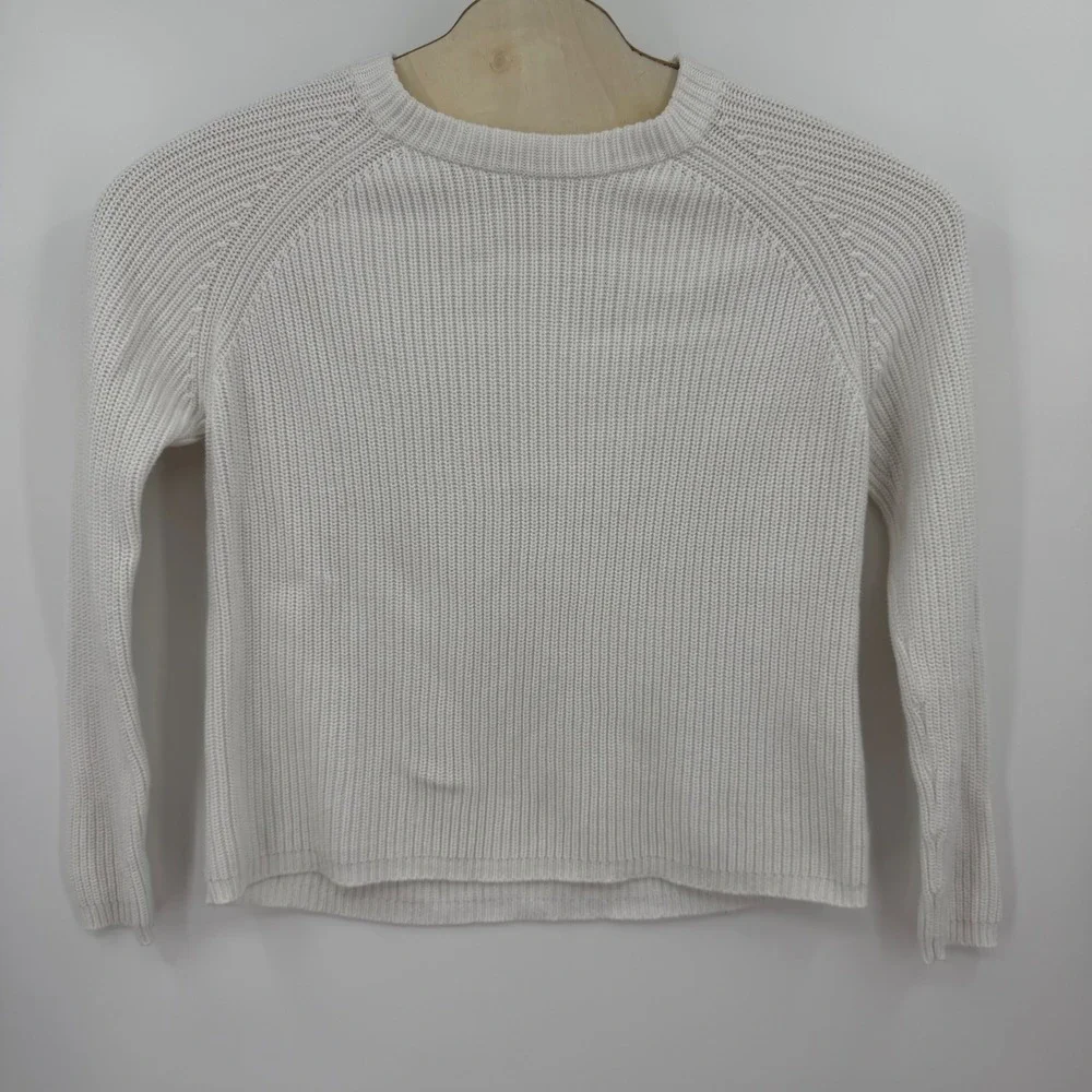 Pura Cashmere Women Cream Rib Knit Raglan Crewneck Sweater Size M Quiet Luxury